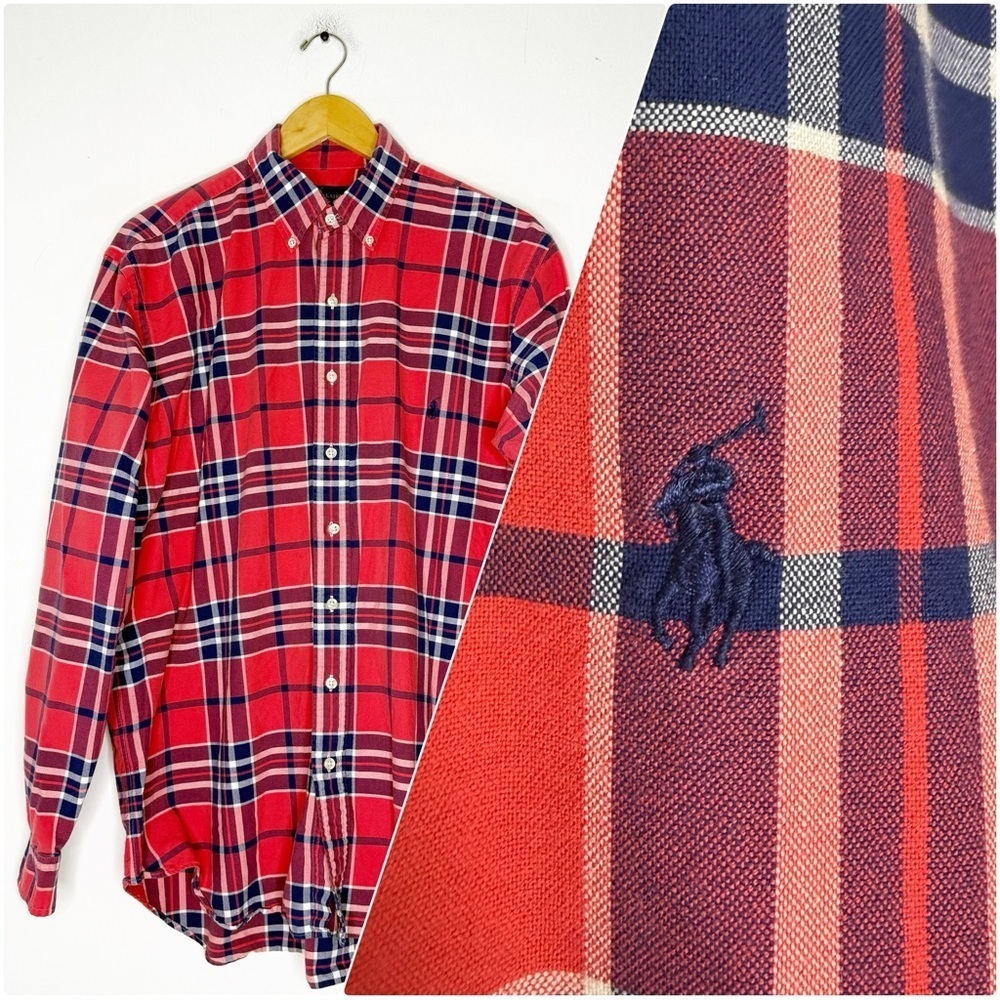 Ralph Lauren Classic Fit Red Plaid Button-Down Shirt Long Sleeve Large Tall